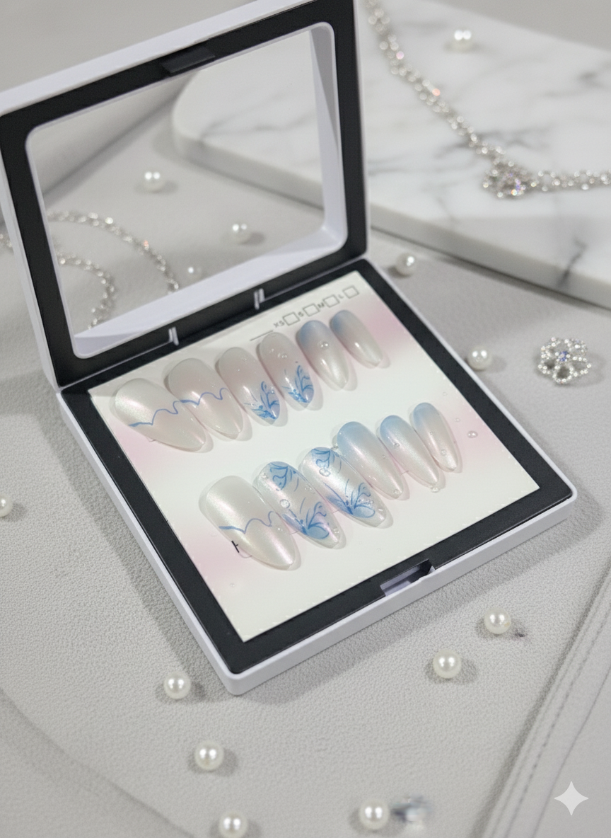 Blue Cat Eye Press-On Nails | Elegant & Reusable Manicure