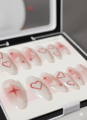 Love Heart & Star Cat-Eye Press-On Nails | Elegant Reusable Manicure