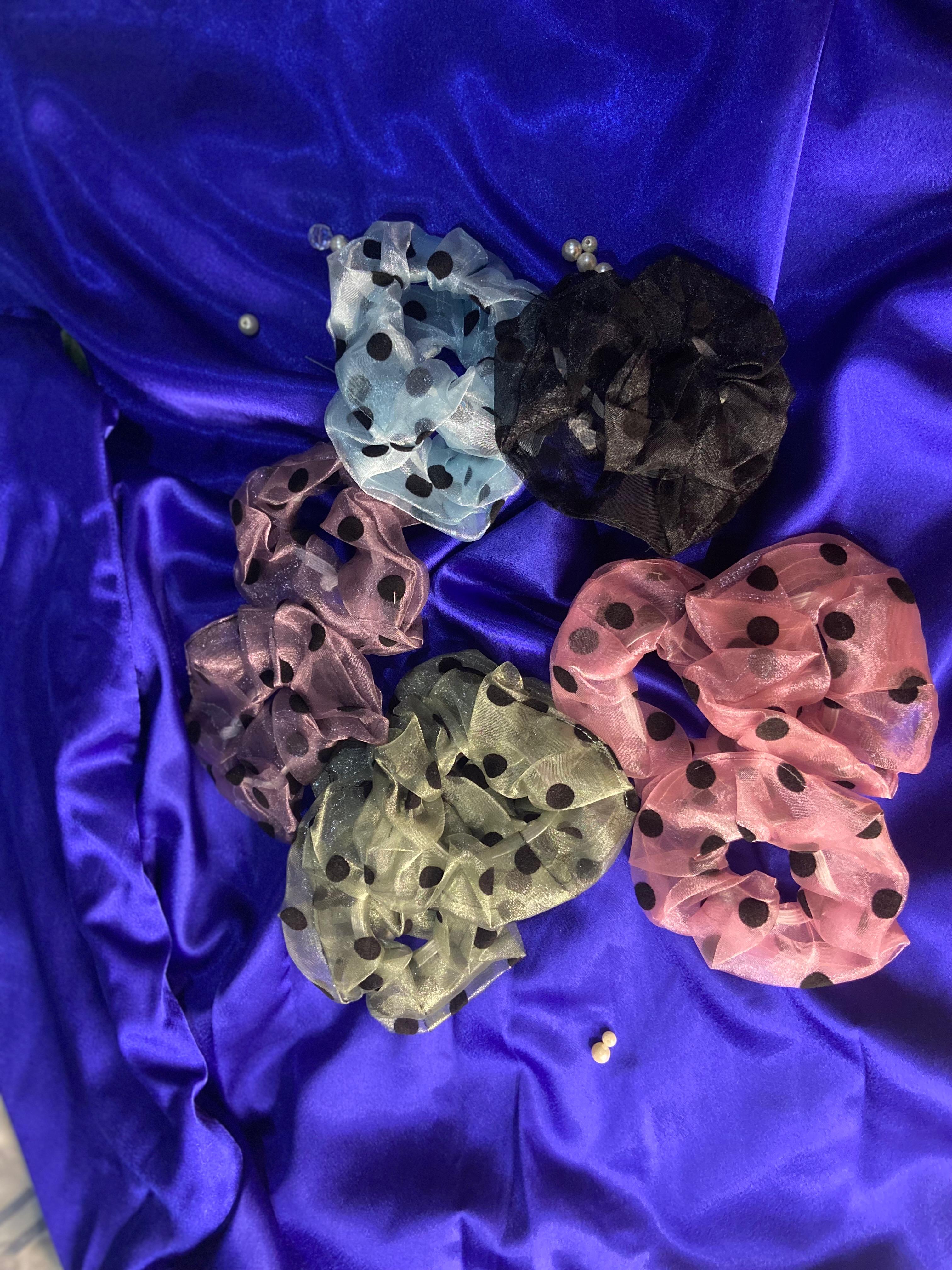 Polka Dot Organza Scrunchie Set – Sheer Mesh Hair Ties for Women & Girls