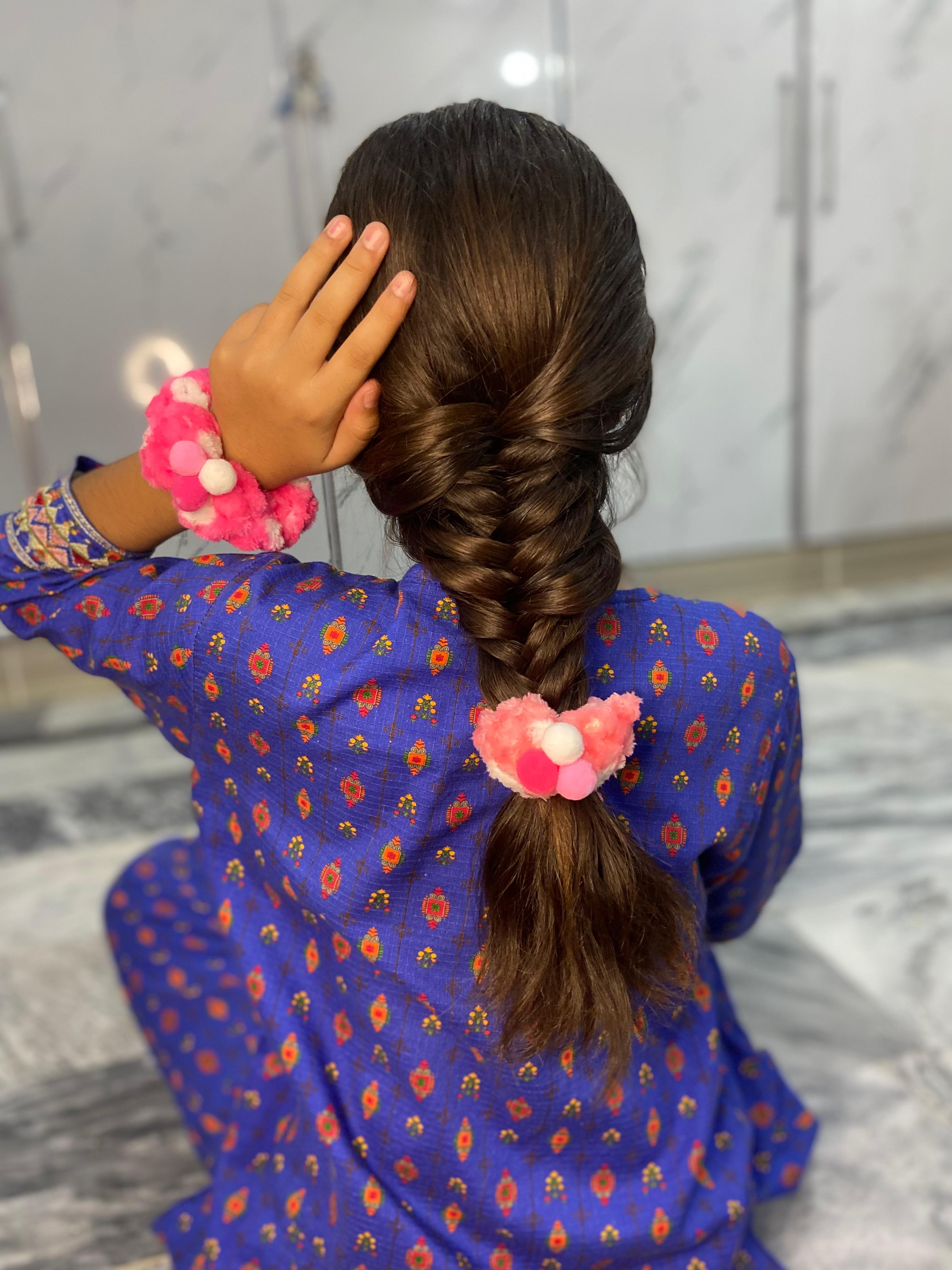 Fluffy Pom-Pom Scrunchie Set – Soft Plush Hair Ties for Women & Girls (Multi-Color)