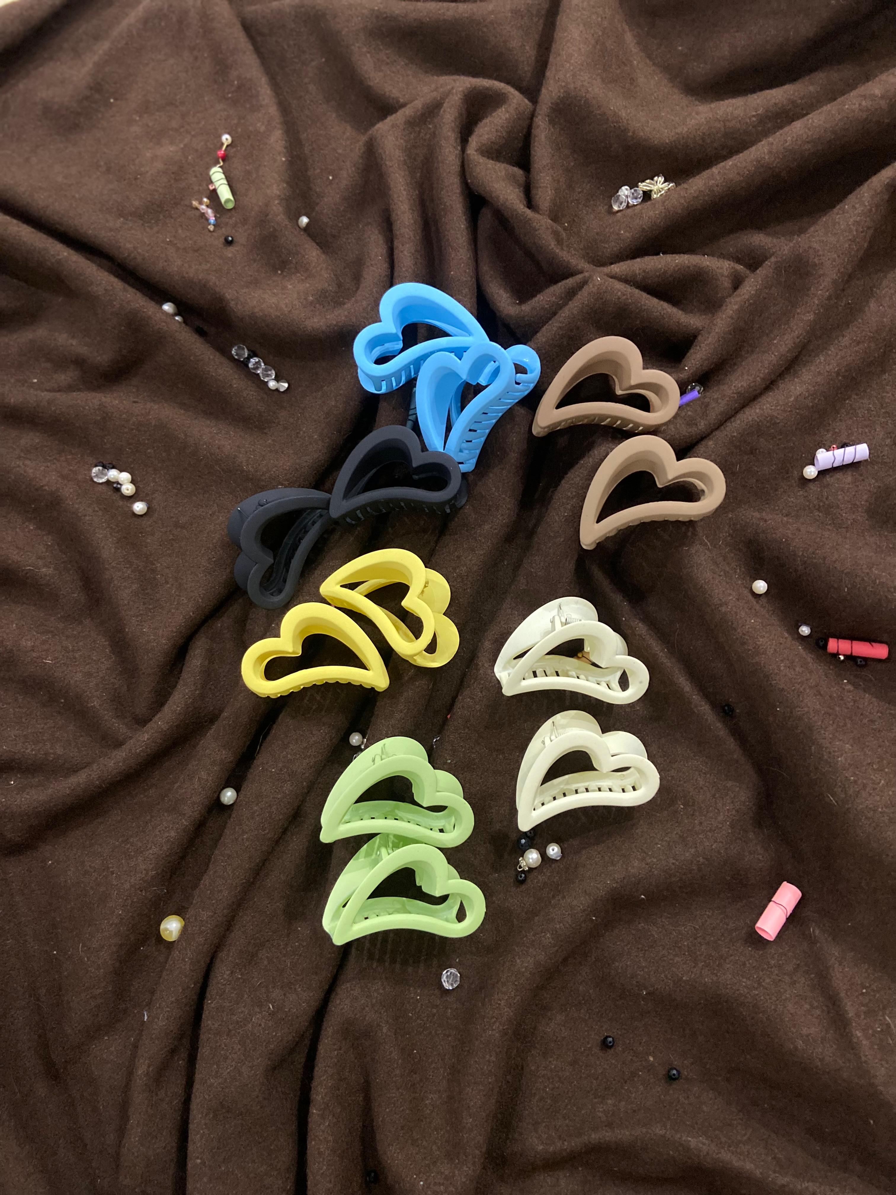 Double Heart Hair Claw Clips – Stylish Matte Finish Hair Accessories for Women & Girls