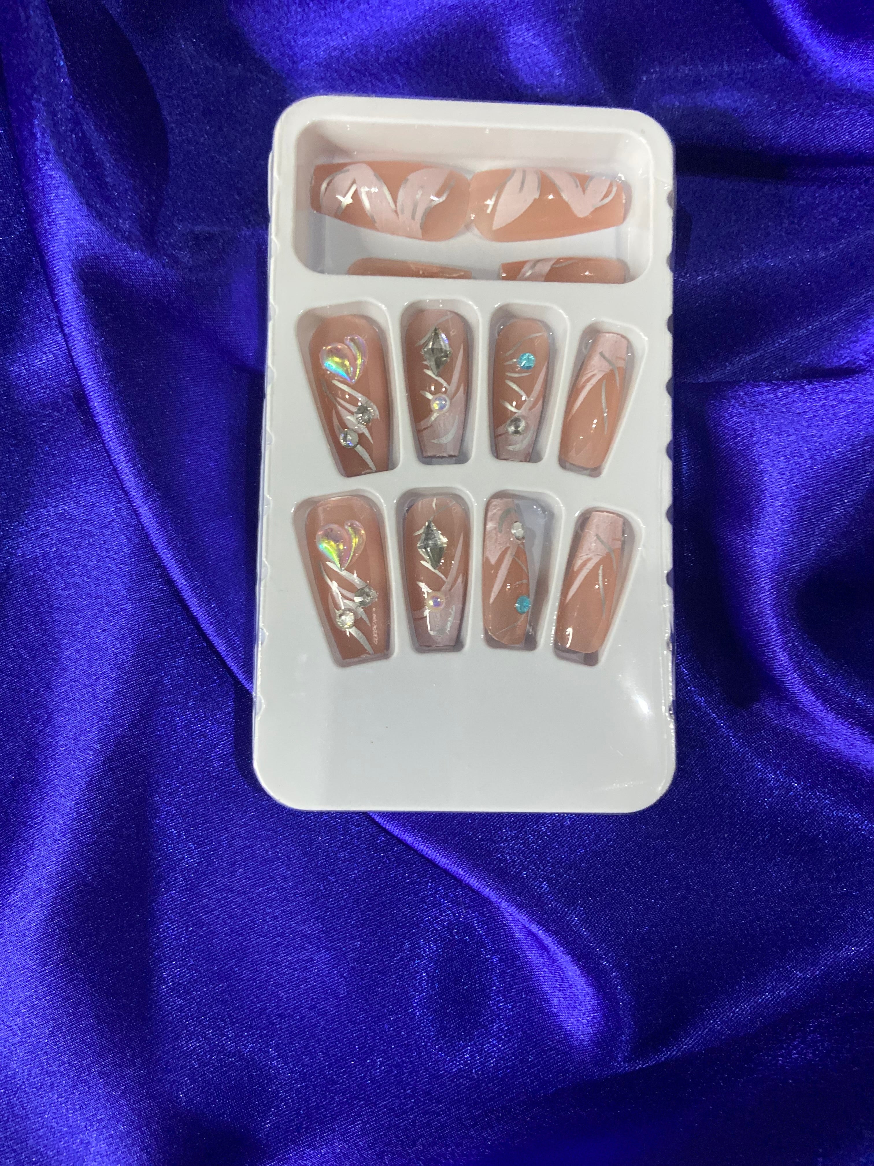 Nude Marble Swirl Rhinestone Press-On Nails | Glam Reusable Nail Set
