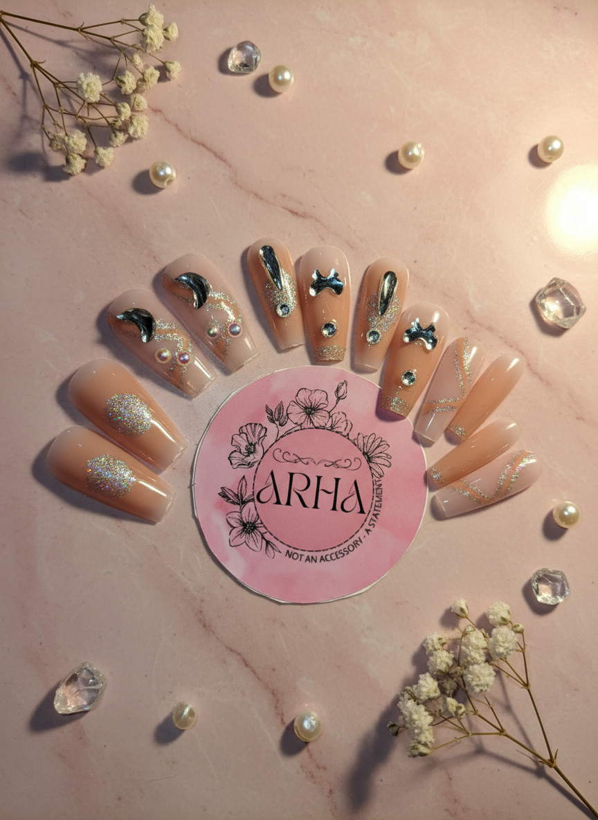 Silver Glam' Long Coffin Press On Nails