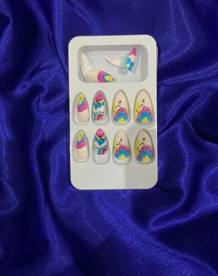Rainbow & Watermelon Press-On Nails | Fun Colorful Reusable Nail Set