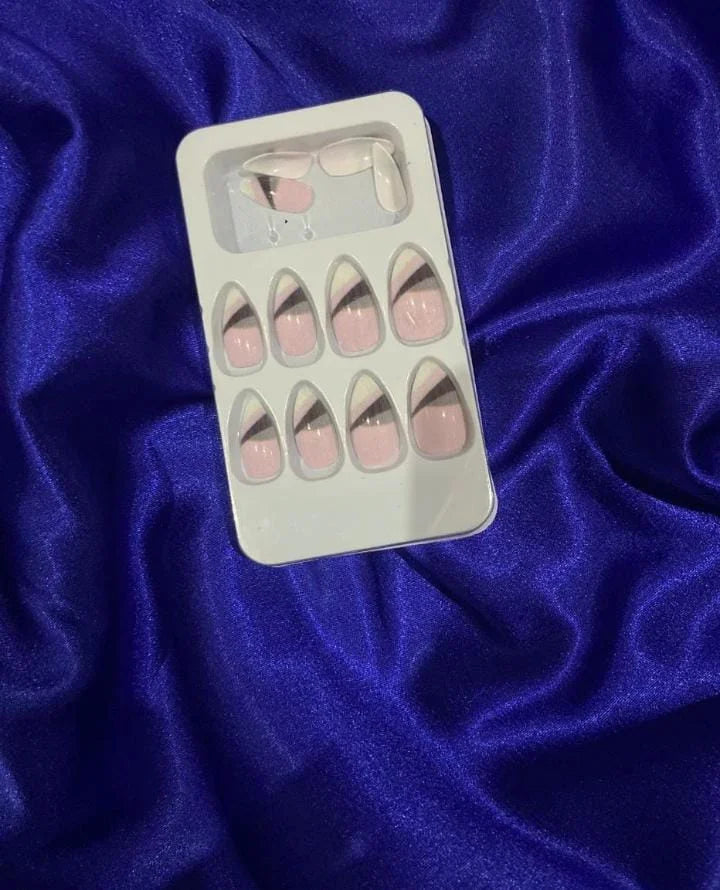 Pink & Black French Tip Press-On Nails | Elegant Reusable Nail Set