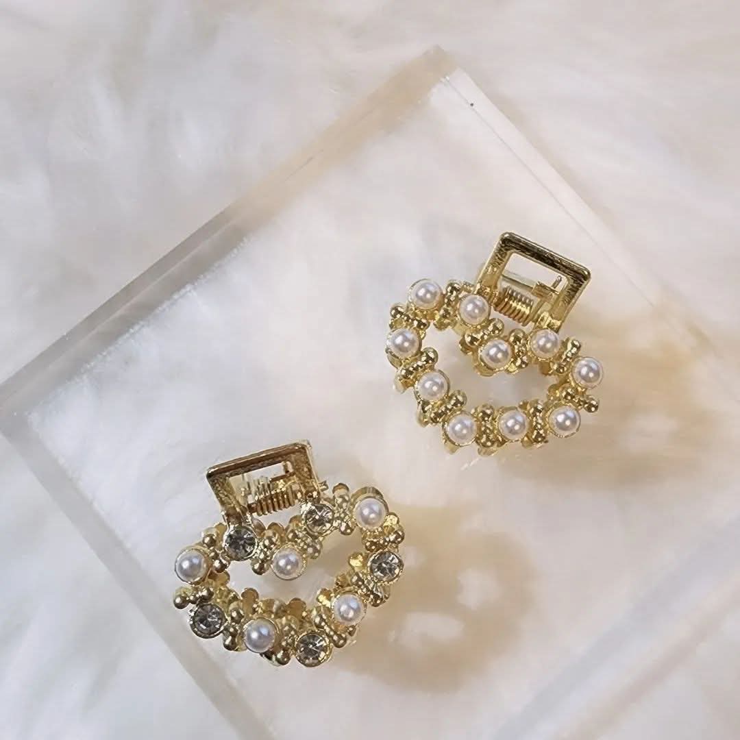 Luxury Pearl & Crystal Embellished Golden Hair Claw Clips – Elegant Hair Accessories for Women