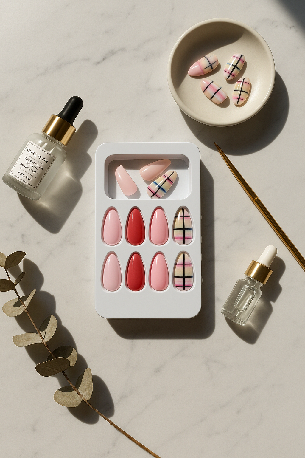 Pink & Red Plaid Press-On Nails | Stylish Reusable Nail Set