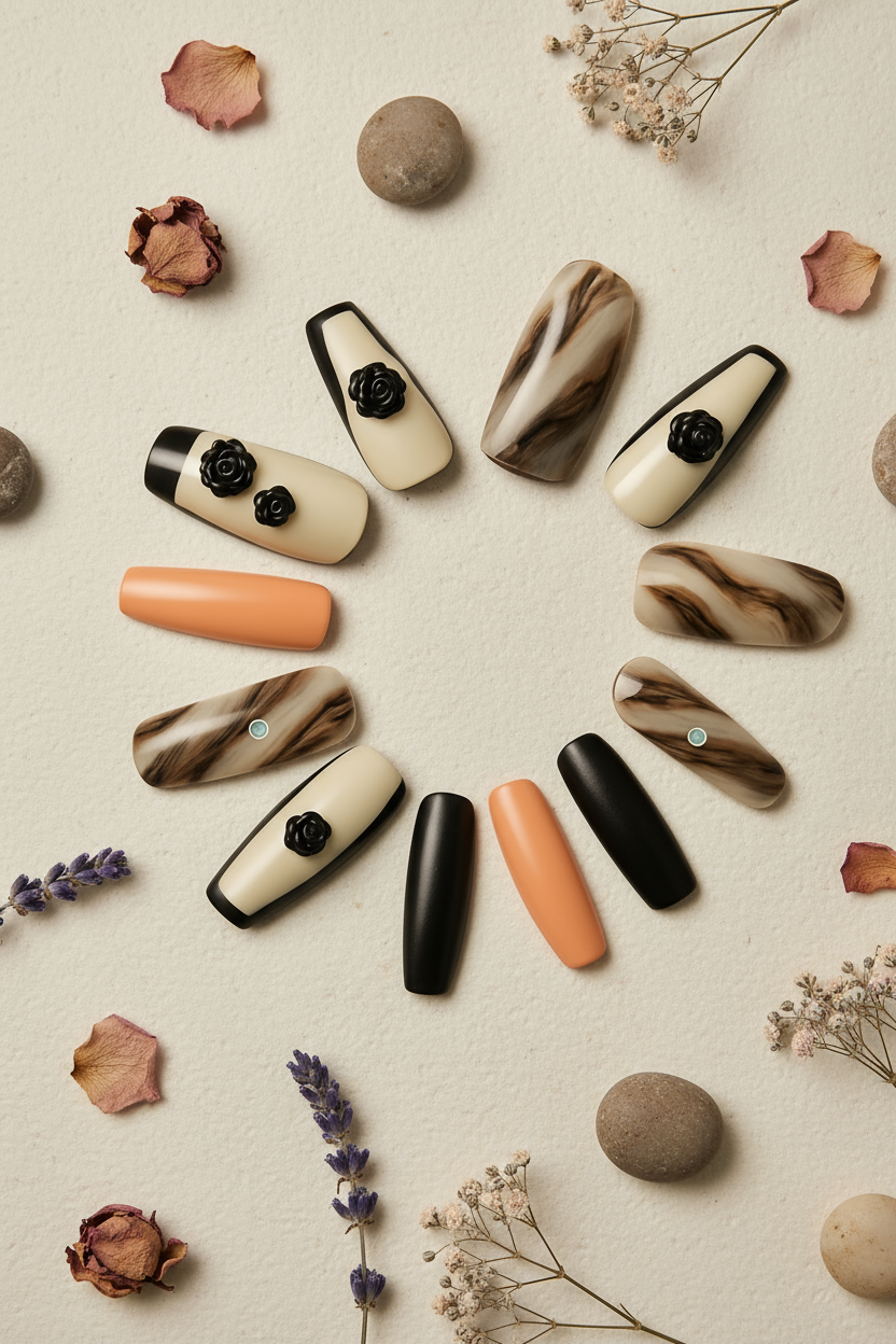 Chic Floral Accent Press-On Nails | Ready-to-Wear Manicure