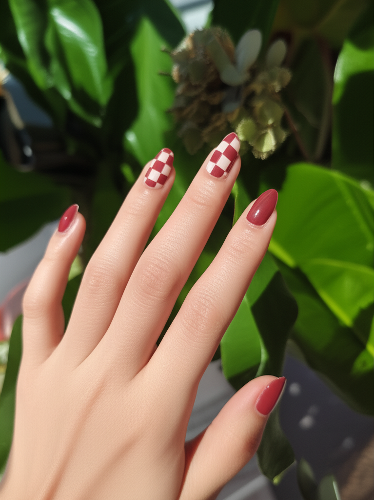 Brown & Beige Checkerboard Press-On Nails | Elegant Reusable Nail Set