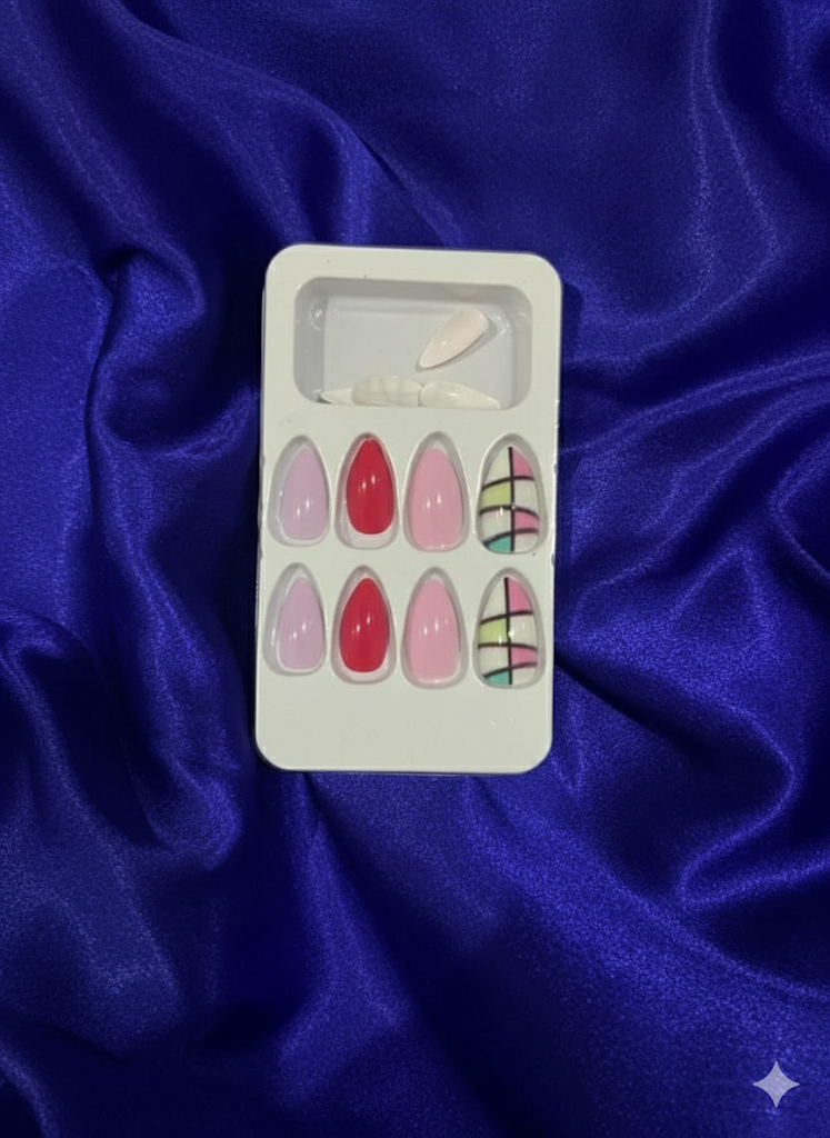 Pink & Red Plaid Press-On Nails | Stylish Reusable Nail Set