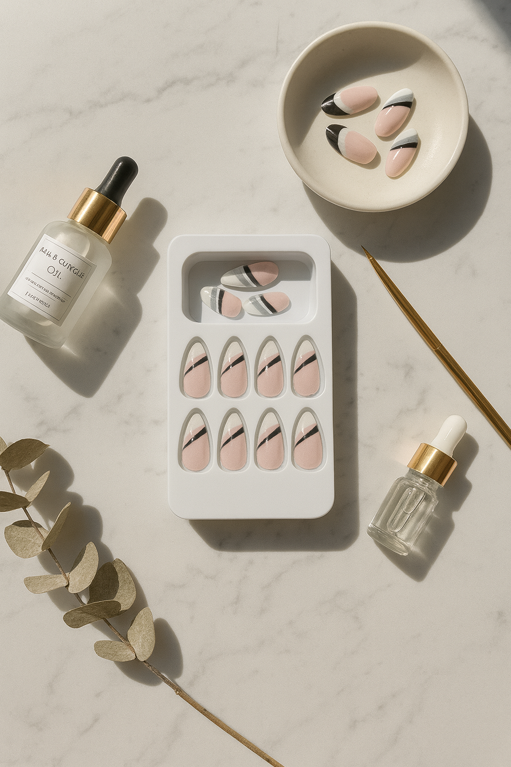 Pink & Black French Tip Press-On Nails | Elegant Reusable Nail Set