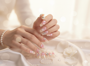 Dazzling Pink & White Rhinestone Nails | Beautiful & Aesthetic Press-Ons