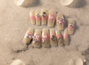 Dazzling Pink & White Rhinestone Nails | Beautiful & Aesthetic Press-Ons