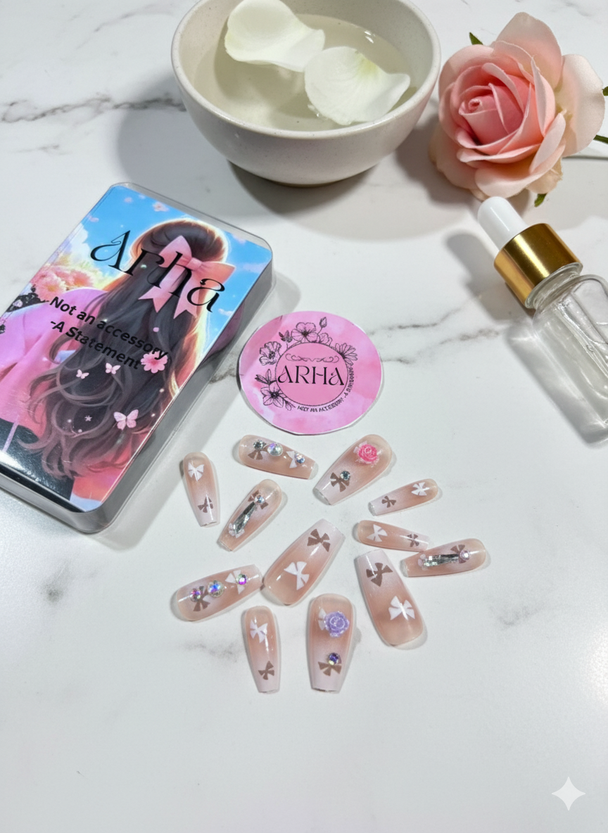 Fancy Bow Nails by My Arha | Unique & Embellished Press-On Manicure