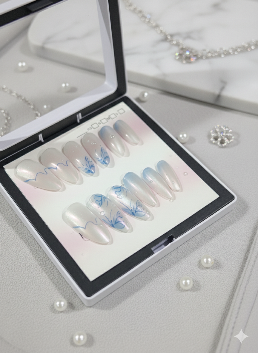 Blue Cat Eye Press-On Nails | Elegant & Reusable Manicure