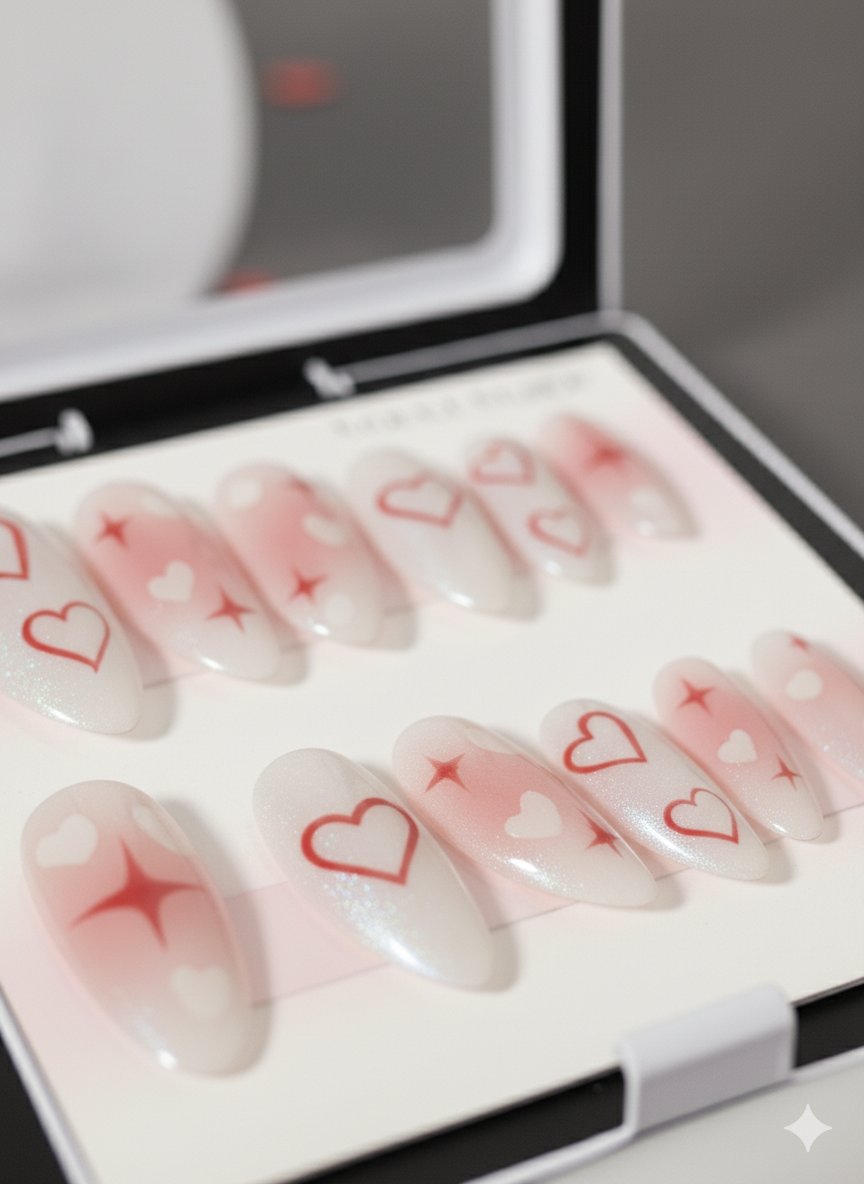 Love Heart & Star Cat-Eye Press-On Nails | Elegant Reusable Manicure