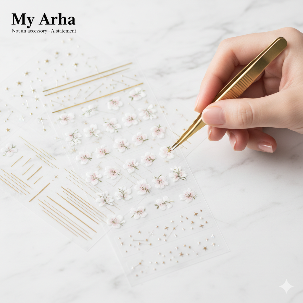 High-quality DIY nail art stickers and decorative decals for professional-looking manicures at home — My Arha Nail Accessories.