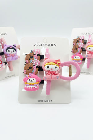 Set of cartoon-themed hair accessories on a card labeled 'Accessories' with 'Made in China' text.