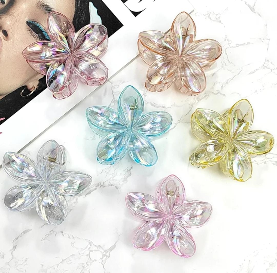 Transparent Flower Hair Claw Clips – Multi-Color Strong Grip Hair Accessories for Women & Girls