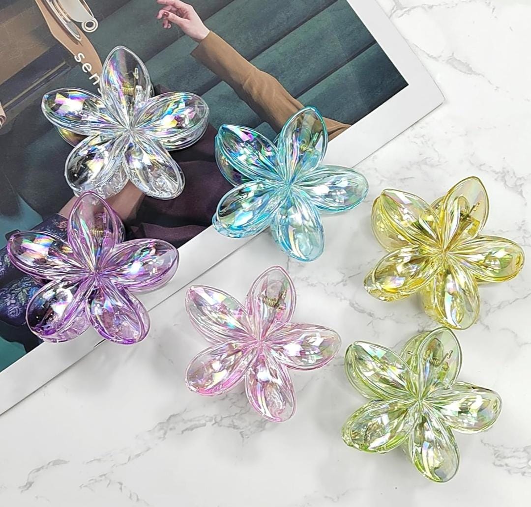 Transparent Flower Hair Claw Clips – Multi-Color Strong Grip Hair Accessories for Women & Girls