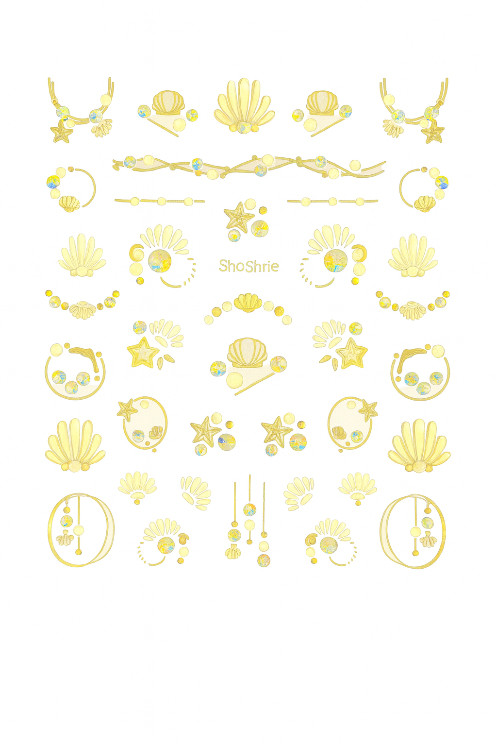 My Arha Gold Seashell & Starfish Nail Art Stickers – 3D Ocean Rhinestone Decals
