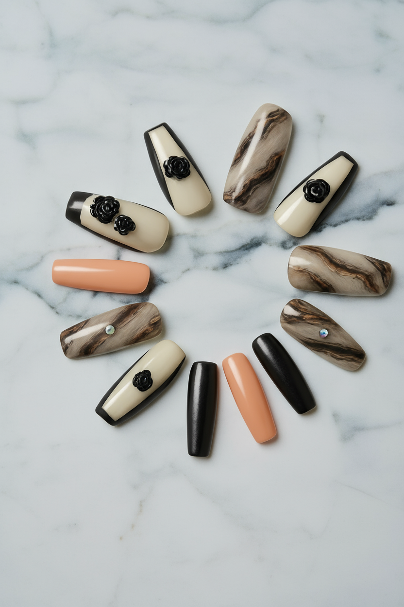 Chic Floral Accent Press-On Nails | Ready-to-Wear Manicure