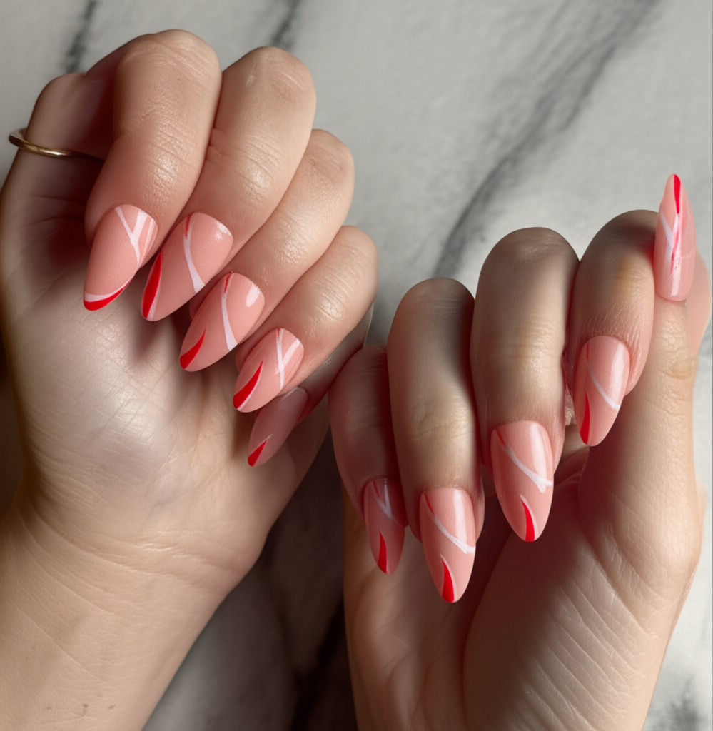 Peach & Pink Line Art Press-On Nails | Modern Reusable Nail Set